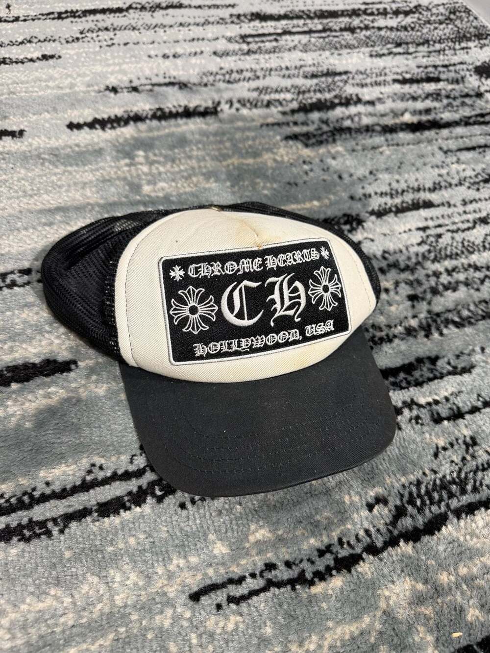 Chrome Hearts CH Hollywood Trucker Hat Black White
